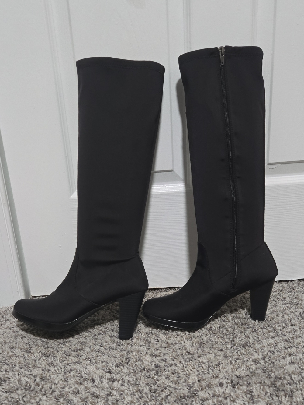 Classic Black Knee-High Heeled Boots